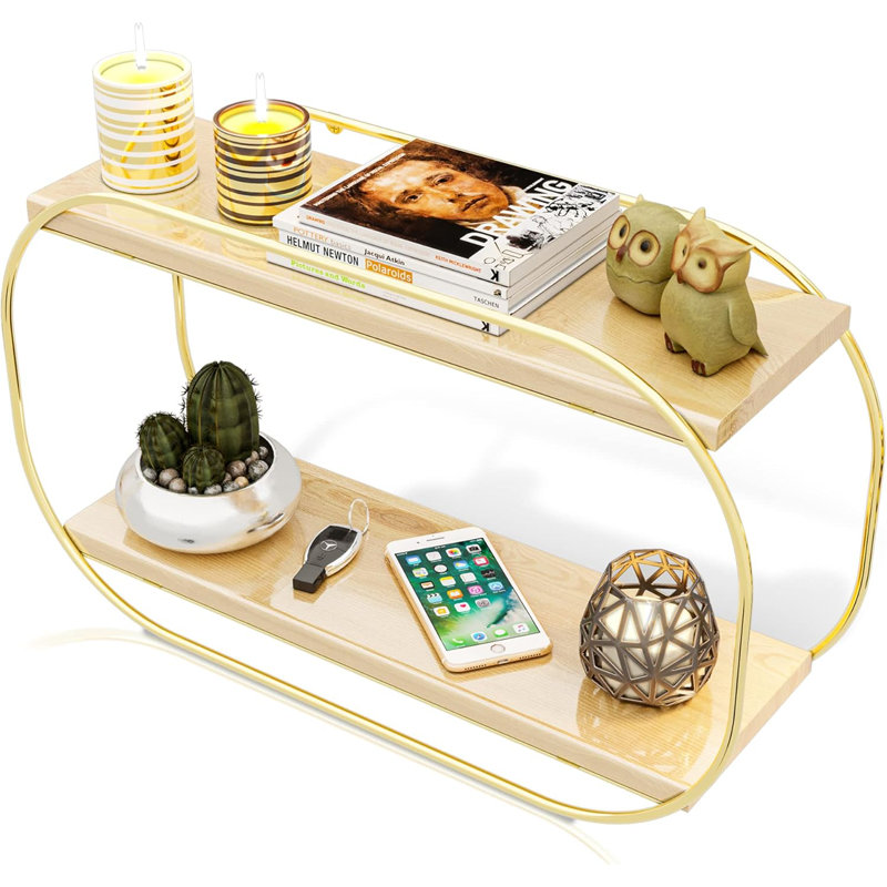 Gold Metal 2-tier Varnished Waterproof Wooden Stand