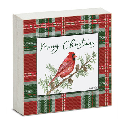 The Holiday Aisle® Christmas Cardinal Freestanding Solid Wood Block Sign