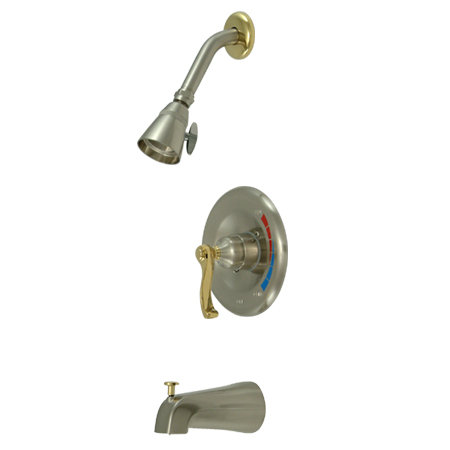 Royale Single Handle Tub and Shower Faucet, Brushed Nickel/Polished Brass