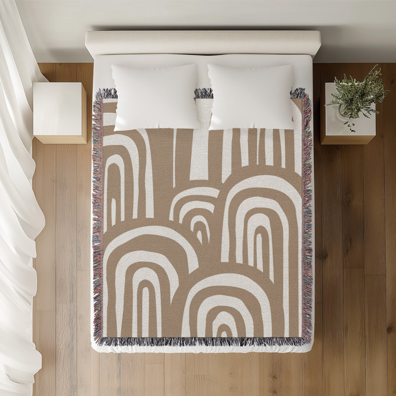 Jeté en coton à imprimé abstrait Lyno, Beige, 60 po x 80 po