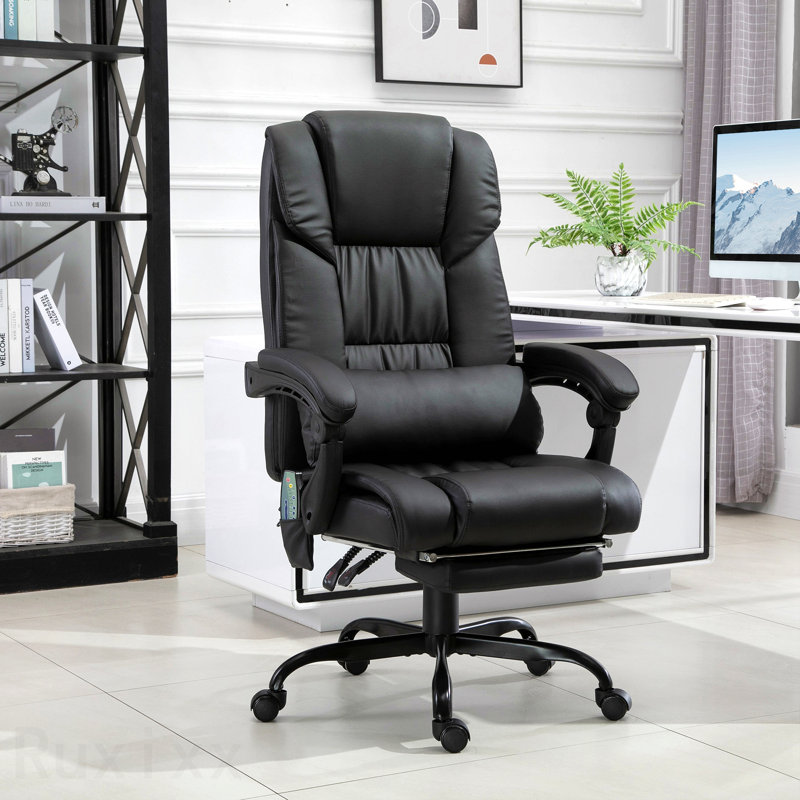 Fauteuil de bureau noir à haut dossier de massage, avec 6 points de vibration, fauteuil d'ordinateur inclinable en cuir PU, fauteuil de bureau ergonomique, avec repose-pieds réglable en hauteur et télécommande