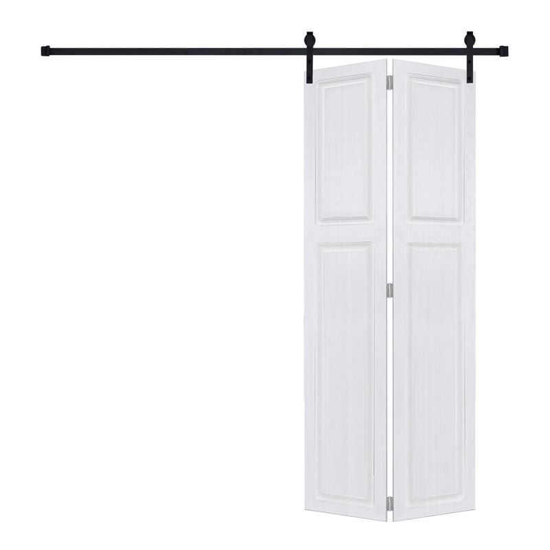 Porte de grange coulissante en panneau de fibres à densité moyenne noyer blanc 96 po x 52 po avec 2 panneaux