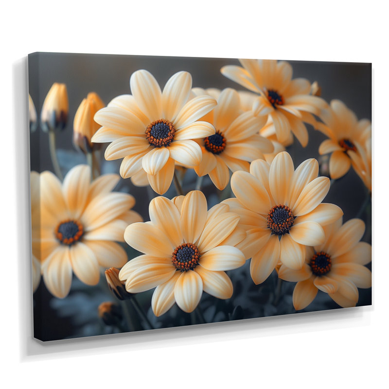 Décoration murale marguerites jaunes et noires soufflant IV - marguerites, Toile tendue, H 16 po x l 32 po