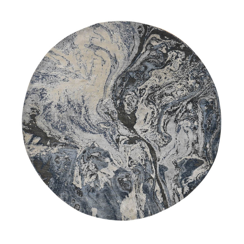 Tapis bleu en soie 8 pi 1 po x 8 pi 1 po Tyron