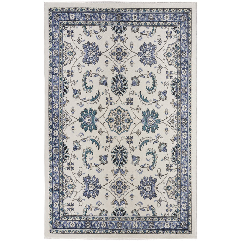 Nourison Essentials Ivory/Blue Indoor/Outdoor Area Rug, Rectangle 5' x 7'