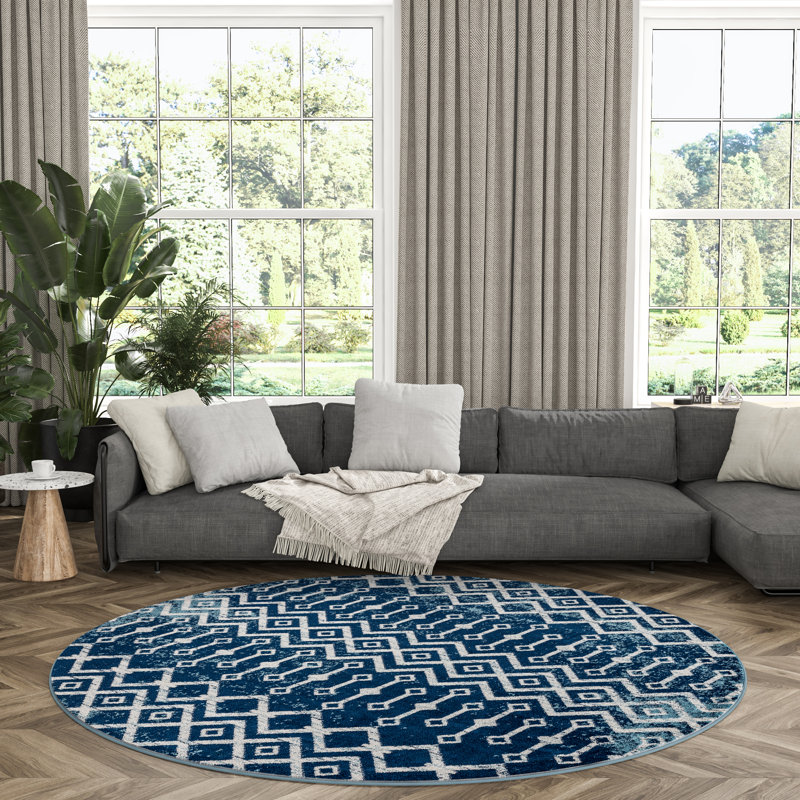 Tapis bleu / crème Altom, Rond 5 pi 3 po