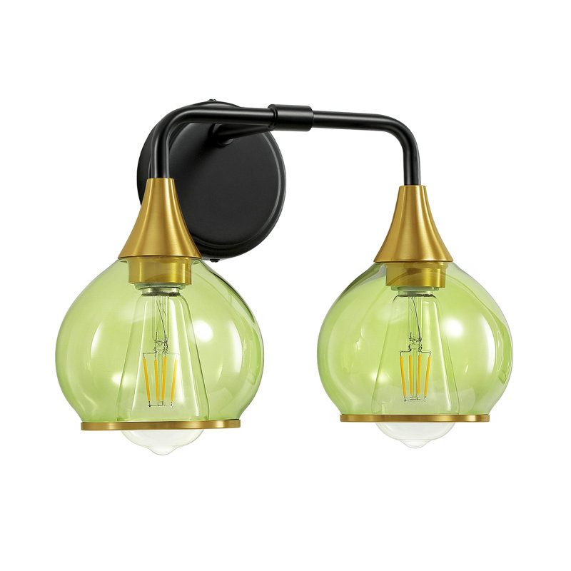 Éclairage pour meuble-lavabo à 2 lumières à intensité variable Lupe, Black/Green Finish/Green Shade
