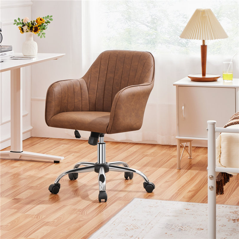 Jobin Modern Swivel Velvet Desk Chair with Armrest, Retro Brown Faux Leather