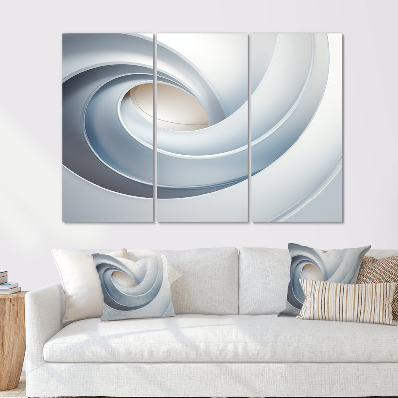 «White Orbiting Overture Spiral», ensemble d'art mural spirales abstraites, Toile tendue, H 40 po x l 60 po x P 1 po