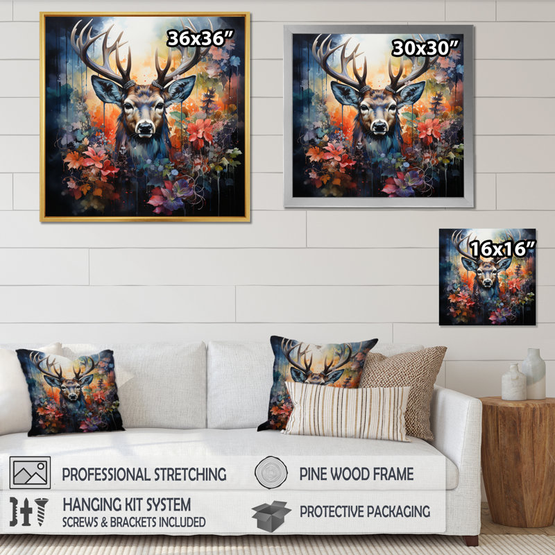Berkant Deer Wilderness Symphony - impression, Cadre flottant noir, H 30 po x l 30 po x P 1 po