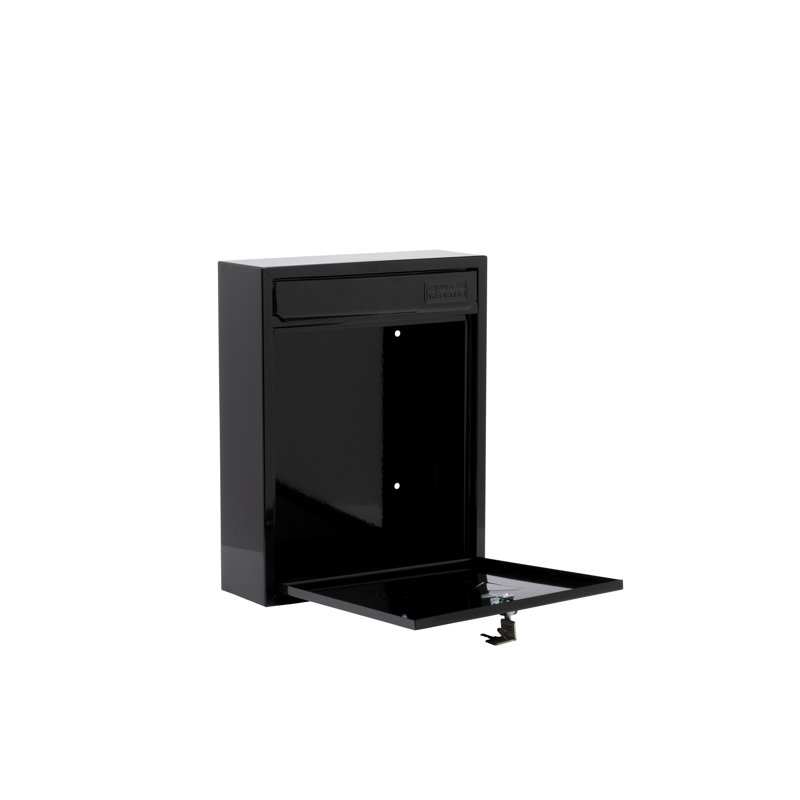 Compact Wall Mounted Galvanised Steel Lockable Weatherproof Post Box - 26x33x9cm, Black