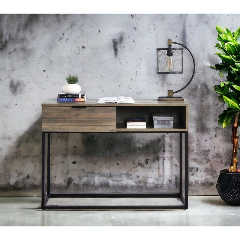 Bureau de musique rustique en chêne et noir avec tablette - Fonctionnel pour les musiciens, table d'écriture, tiroir, finition durable, pour la maison