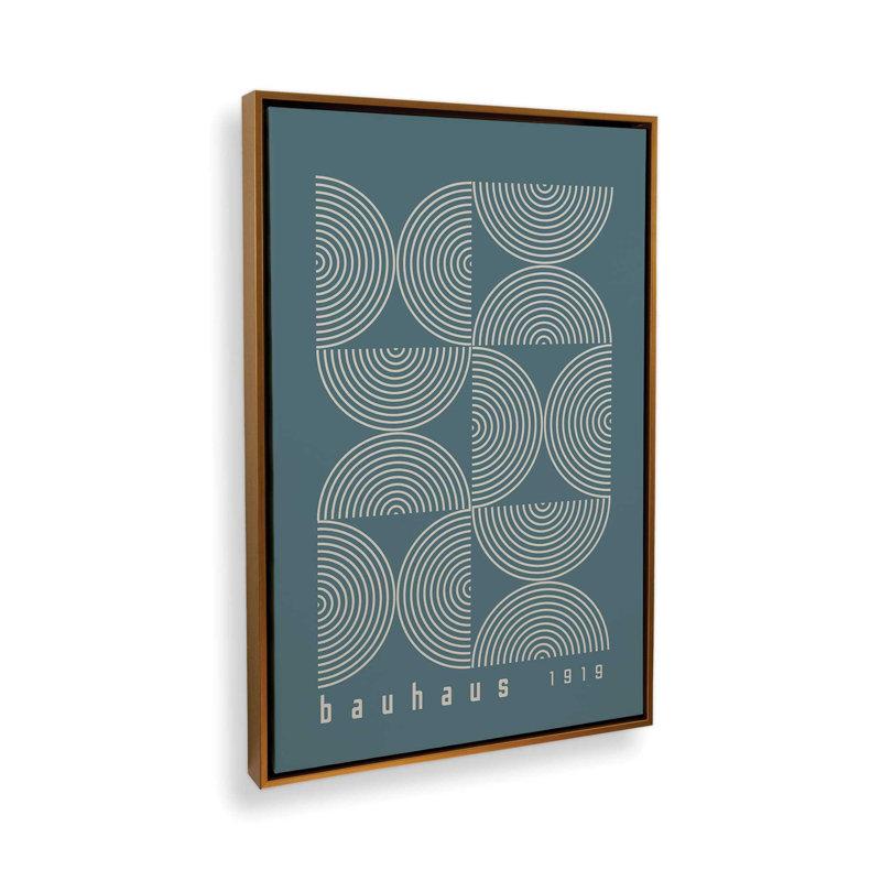 Affiche de composition Bauhaus, H 18,75 po x l 12,75 po, Bleu tempête, Cadre flottant or poli