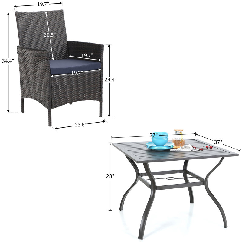 Alyah 4 - Person Patio Dining Set with Square Table , Cushions Included