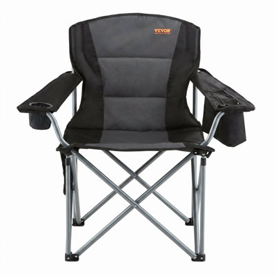 Heavy Duty Folding Camping Chair for Adults, Portable Padded Lumbar Back Quad Chair with Cup Holder, Cooler Bag, Side Pockets