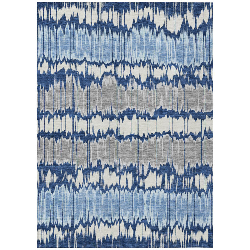 HomeRoots 3' X 5' Navy Blue Ivory And Denim Blue Striped Washable Indoor Outdoor Area Rug