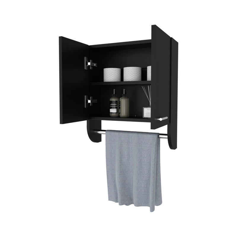 Armoire à pharmacie murale noire avec barre à serviettes et support de salle de bain moderne - Économie d'espace