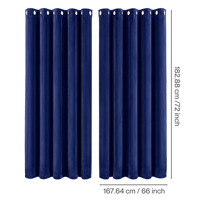  Thick Thermal Blackout Curtains Velvet 66x72 Inch Eyelet Ring Top Blue
