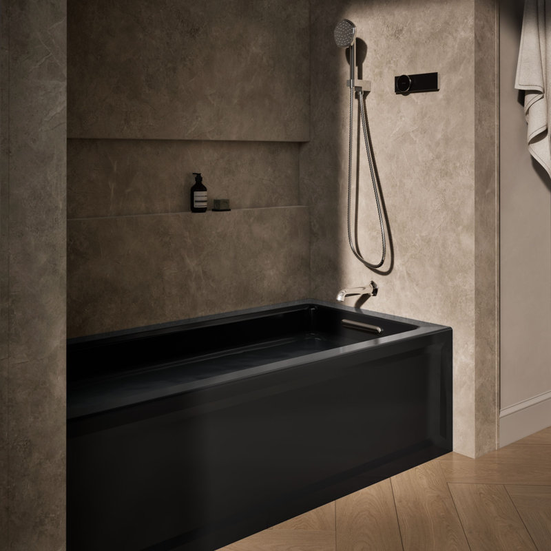 Archer 66" x 32" Acrylic Alcove Soaking with Comfort Depth, Black, Right