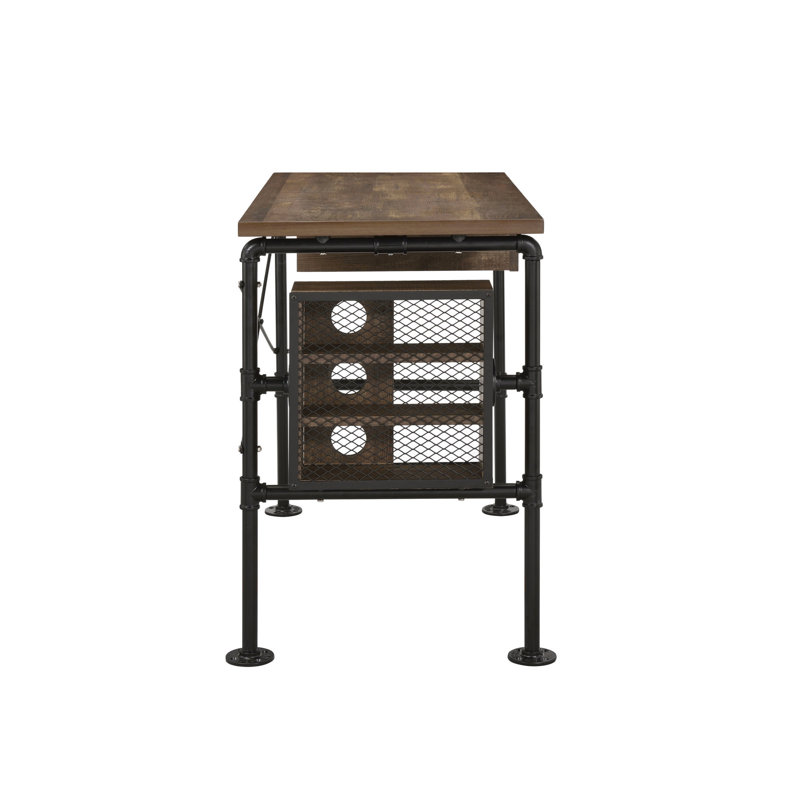 Writing Table With Weathered Oak Design & Black, 1 Drawer And 3 Shelf Rectangular Desk Black Color Mix, Tier