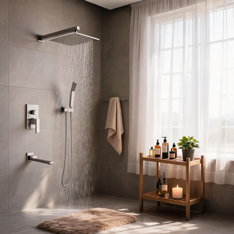 Système de douche à pluie en nickel brossé 10 pouces avec buses en silicone autonettoyantes