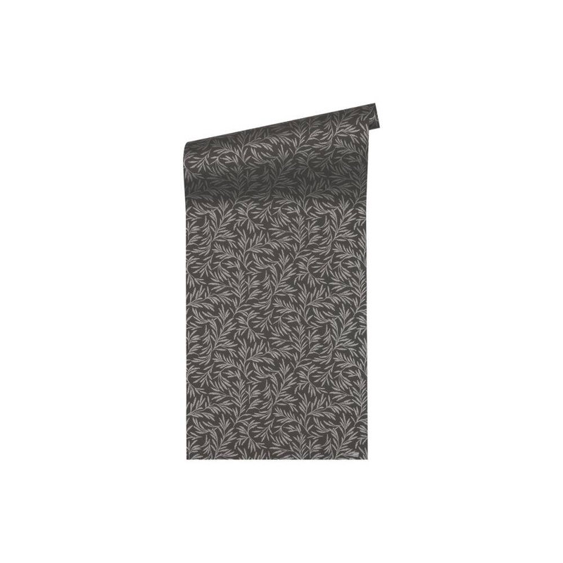 Papier peint moderne Concord Walldingings avec feuilles flottantes, Noir / gris