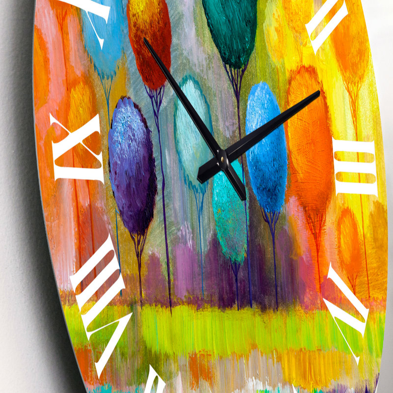 Arbres colorés reflétés dans l'eau - horloge murale moderne, Petit