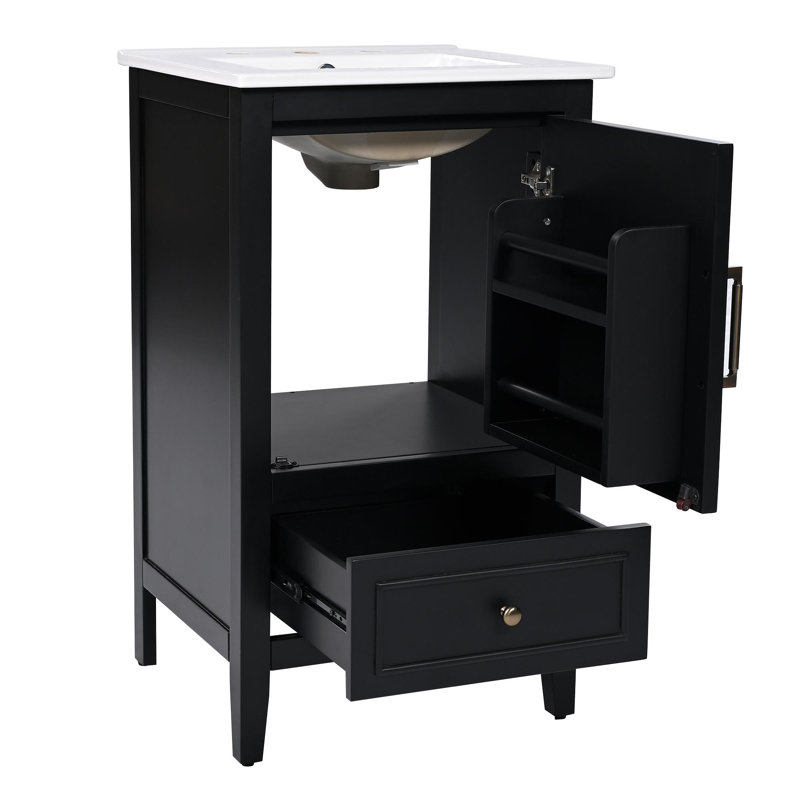 20'' Bathroom Vanity with Ceramic Sink, Black/Bronze