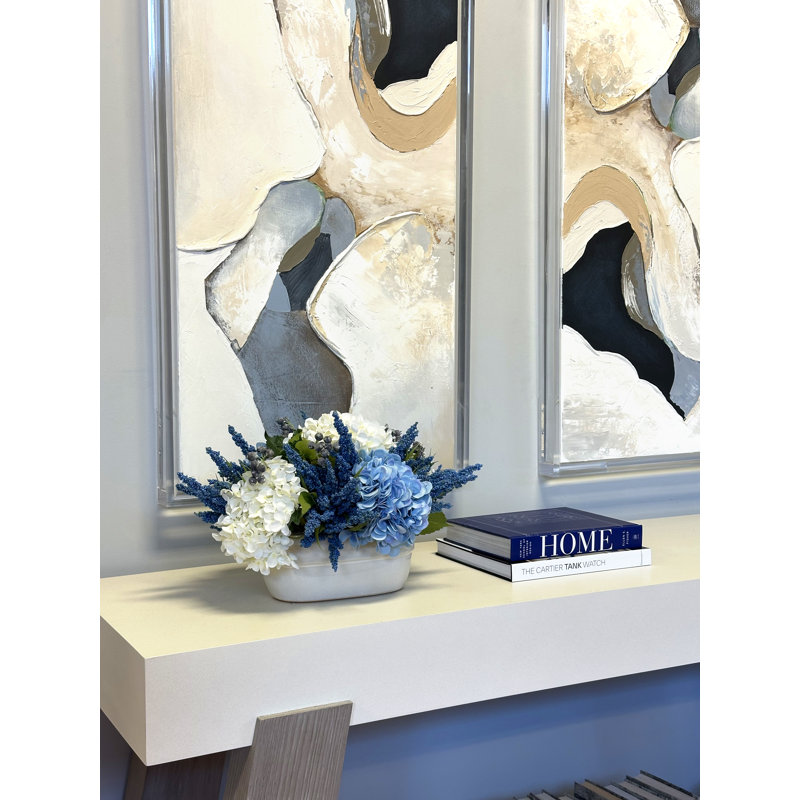 Assorted Hydrangea and Heather Arrangement, White/Blue