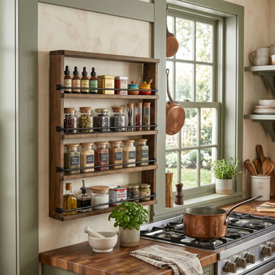 4-Tier Solid Wood Wall Spice Rack