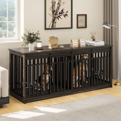Meuble-cage double pour chien Archie & Oscar ™ 71 po avec portes coulissantes et bol