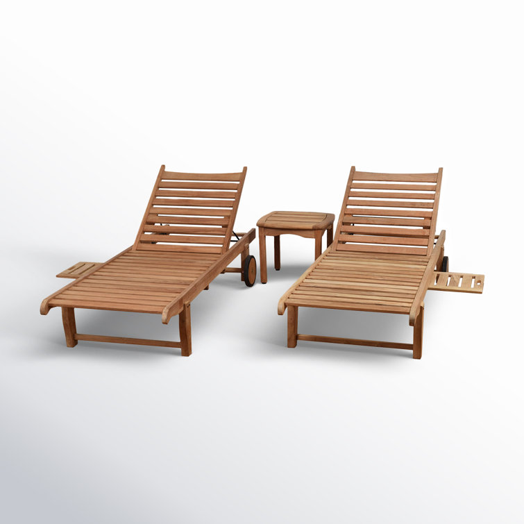 Alshain Reclining Teak Chaise Lounge Set with Table