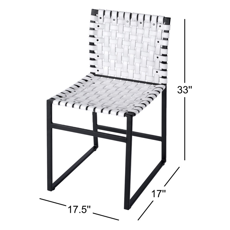 Chaise en cuir véritable Augusta, Blanc / noir
