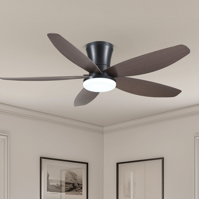 Ventilateur de plafond encastré 36/42/48 po à profil bas avec éclairage et télécommande, Brun / Noir, 42 po de largeur