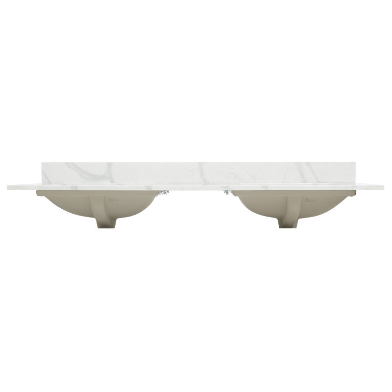 Arbios 60"  Quartz Double Vanity Top with Sink Faucet Holes, Single