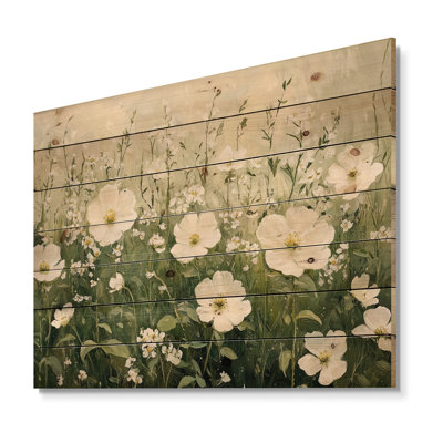 Fleurs blanches blanches au printemps Bloom II - Décoration murale en bois fleurs sauvages - sur bois de pin naturel