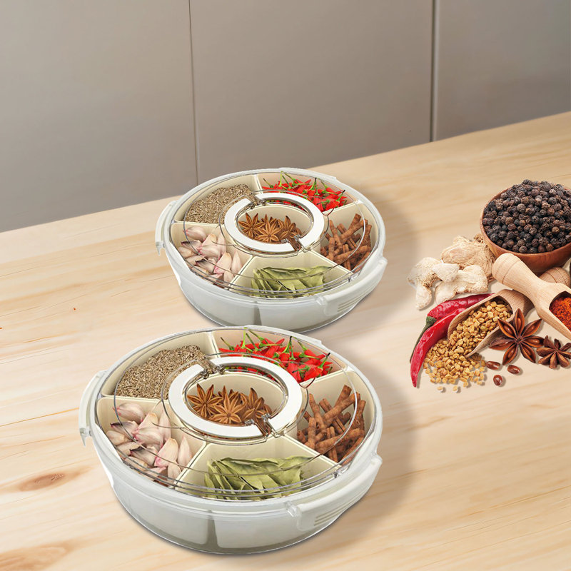 Fruit Tray Rotating Snackle Box Container With Lid  For Picnic 2 Pcs