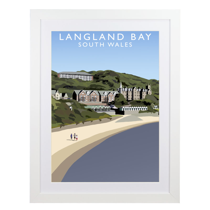 Langland Bay by Richard O'Neil - Print, White Wood Frame, 43.5 cm H x 33.5 cm W x 2.2 cm D