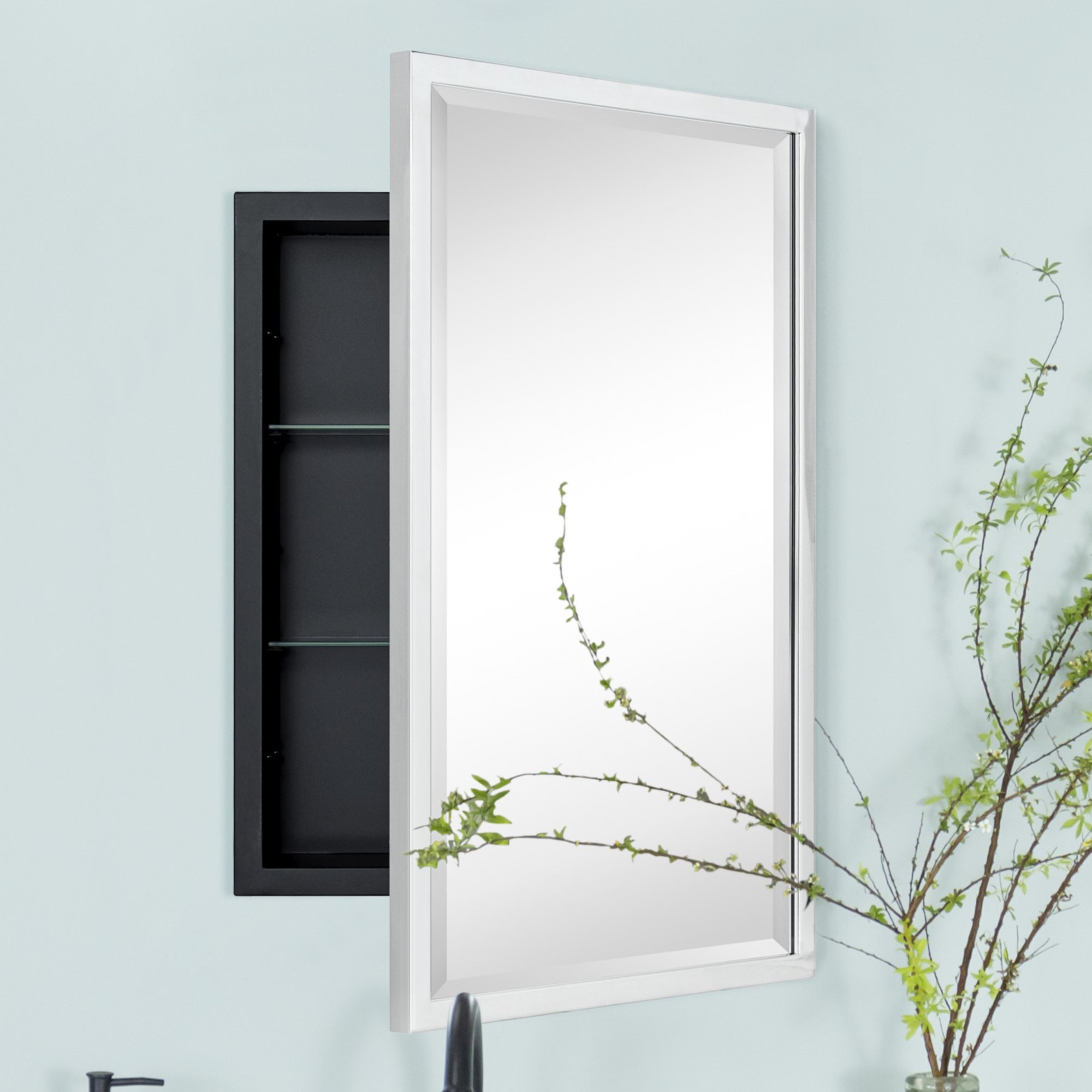 Haddison Recessed Framed Medicine Cabinet with Mirror and Adjustable Shelves, Chrome, 24" x 16"