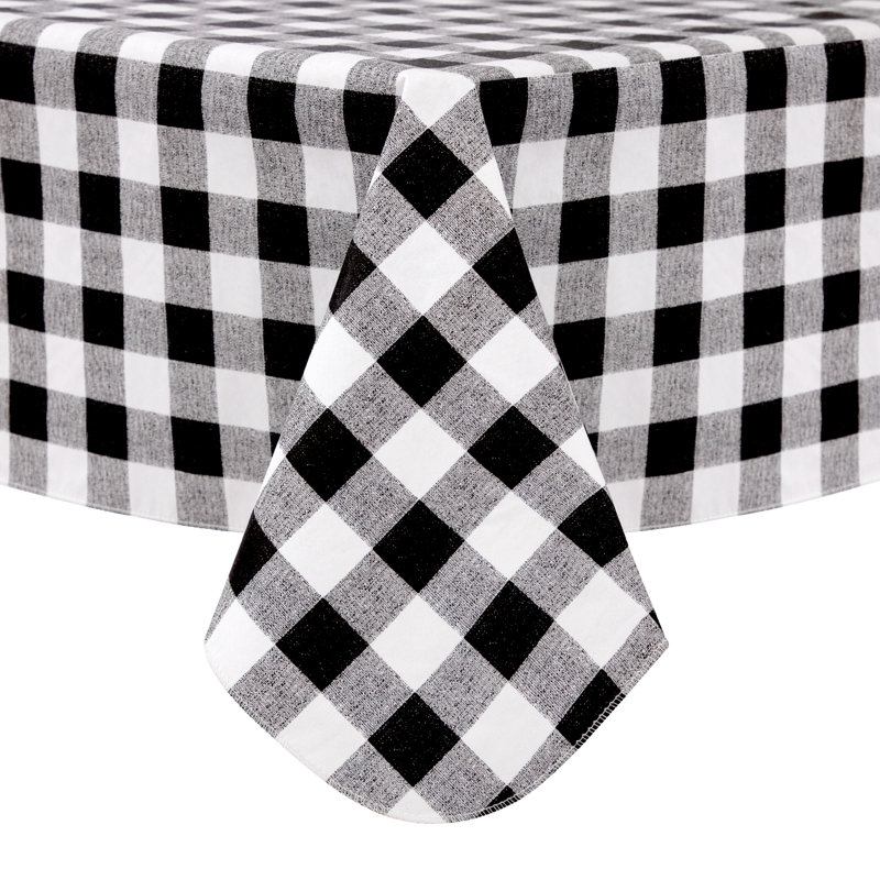 Nappe à carreaux en vinyle avec envers en flanelle, rectangle noir et blanc de 52 po x 90 po