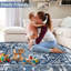 Tapis de couloir lavable rétro - antidérapant, pliable, mince, patiné pour le couloir, la cuisine et la salle de bain (bleu)-541126200