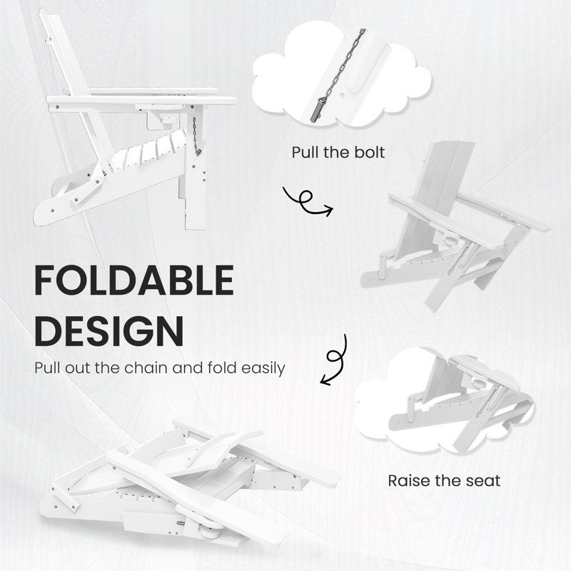 Chaise Adirondack pliante Wolak avec porte-gobelet, Blanc