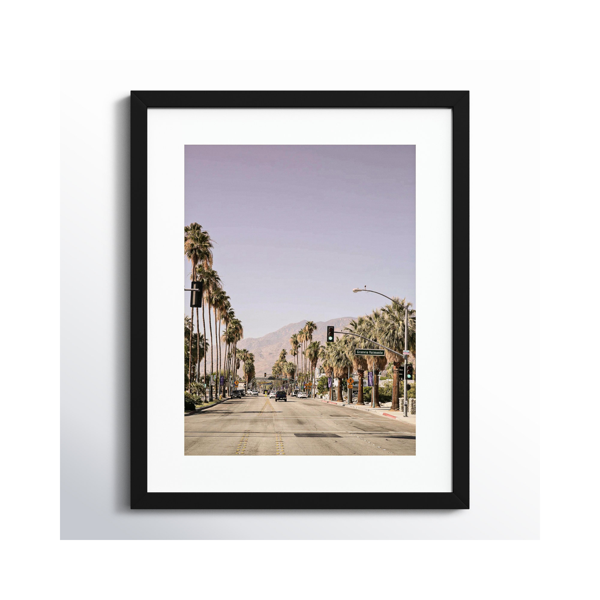 Palm Spring Street by Shot by Clint Wood Framed Wall Art Print, 21" H x 17" W, Black