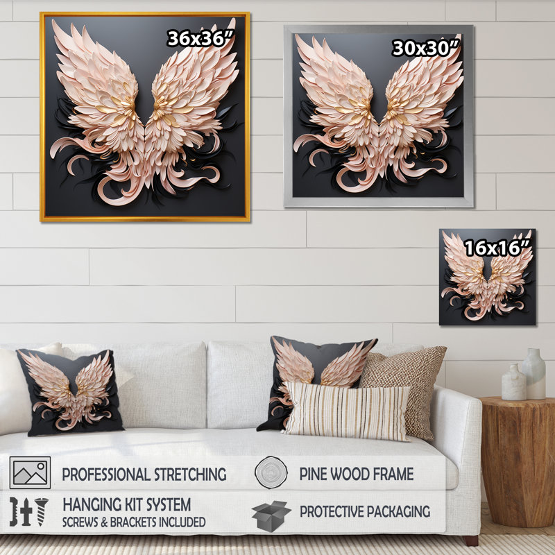 Décoration murale ailes d'ange minimalisme - Femme déesse, H 16 po x l 16 po x P 1 po, Cadre simple noir