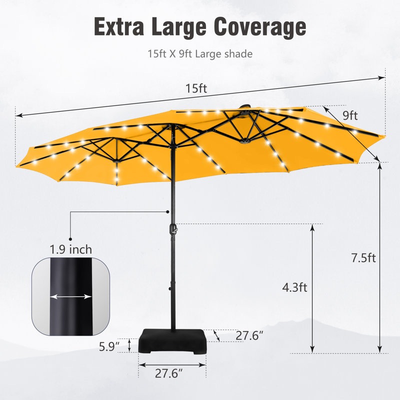 Parasol de marché rectangulaire avec base Yuliana 180 po x 108 po, Jaune doré