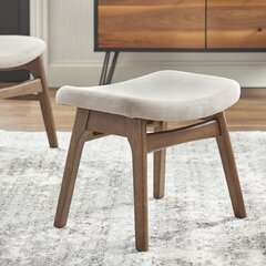 Round Ottoman Foot Rest Stool, Small Fabric Footstool with Non-Skid Wood Legs, Beige Corrigan Studio