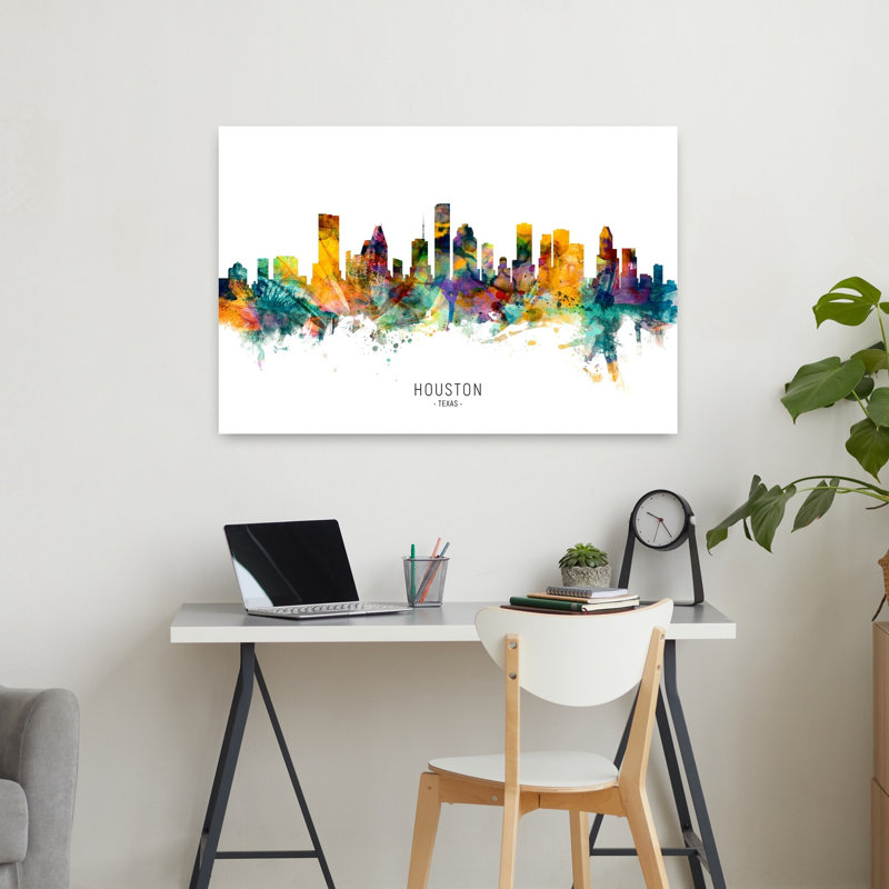 «Vibrant Houston Skyline», art contemporain urbain, H 24 po x l 36 po