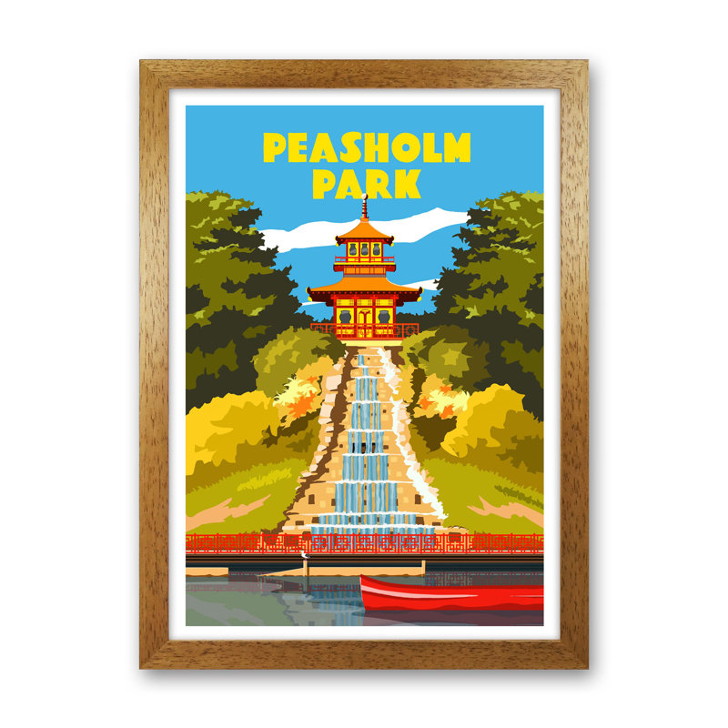 Peasholm Park by Richard O'Neill - Print, 63cm H x 46cm W x 3cm D, Brown Framed