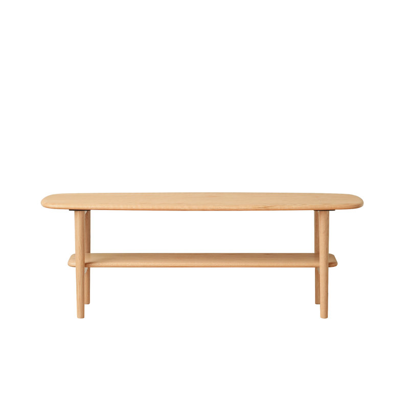 Table basse en bois de chêne massif avec tablette de rangement ouverte, centre de table rectangulaire étroit, design minimaliste moderne, longueur 39,37 po / 47,24 po