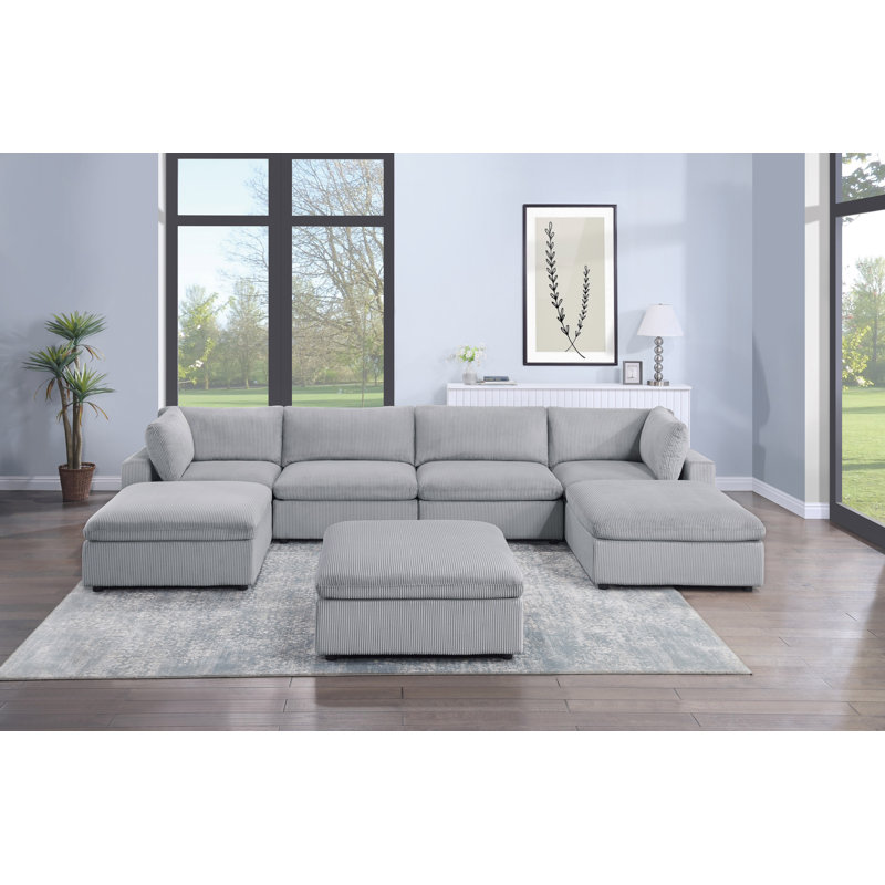 Ensemble modulaire 7 pièces Canapé modulaire en velours côtelé 2X Coin coin 2X Fauteuils sans accoudoirs 3X Repose-pieds